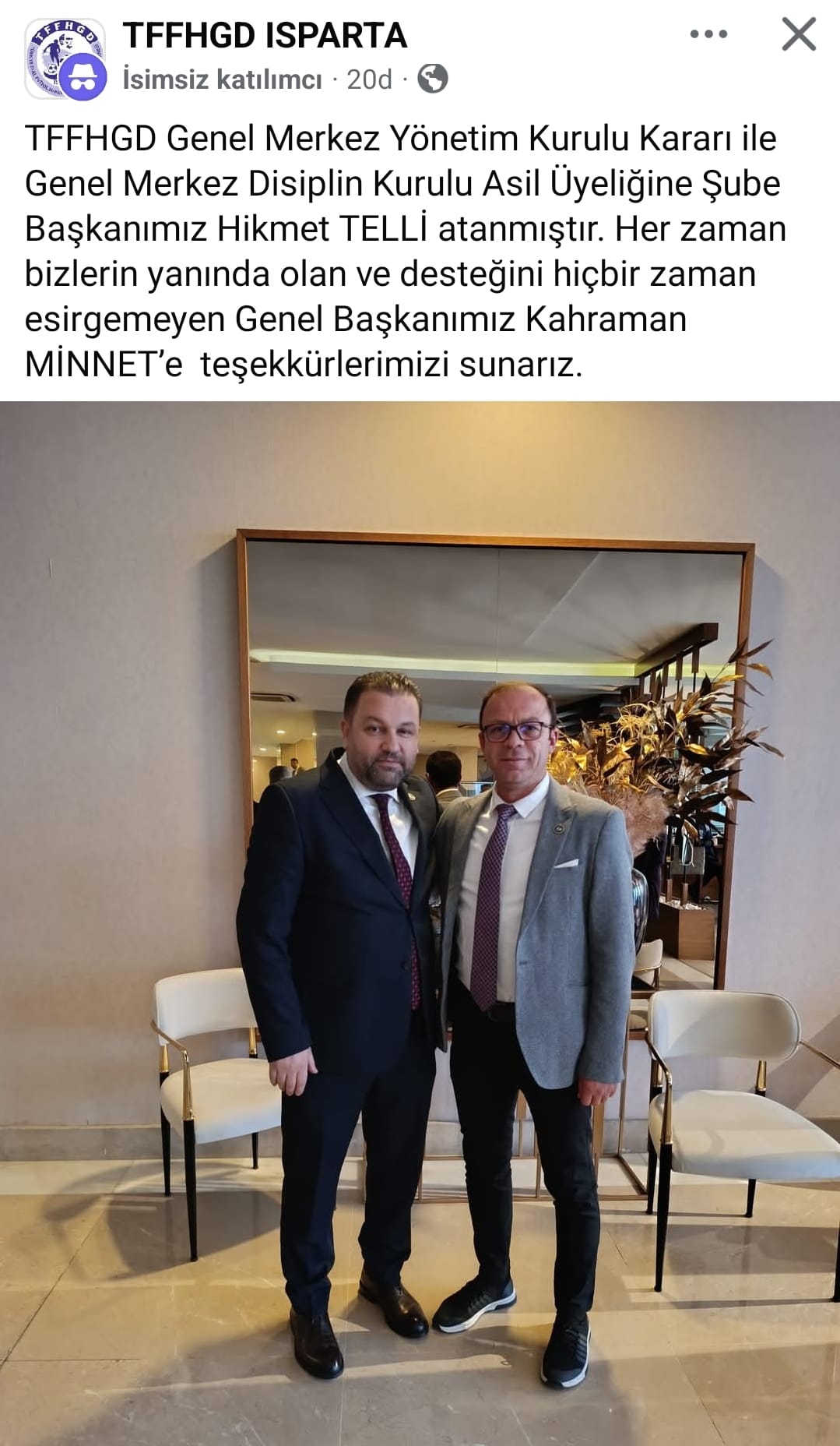 Genel Merkez Disiplin Kurulu Asil Üyeliğine Şube Başkanımız Hikmet TELLİ atanmıştır.